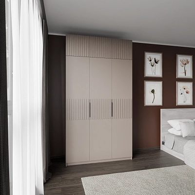 Шкаф с антресолью и рифлеными фасадами Марс Кашемир