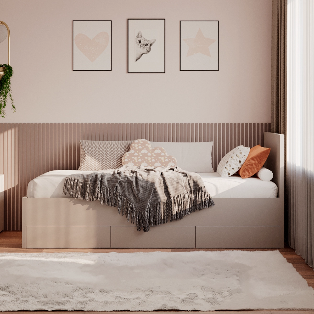 Кровать односпальная с выдвижными ящиками Комета Кашемир (90х200)